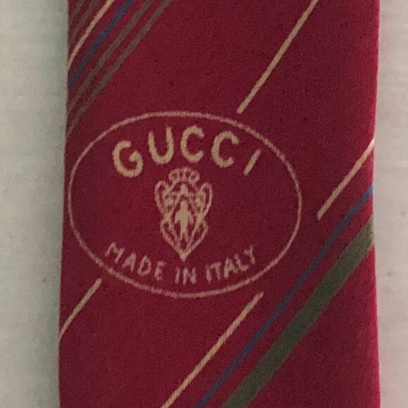 VTG Classic Gucci Designer Necktie 100% Silk Made in Italy Red - Picture 11 of 15